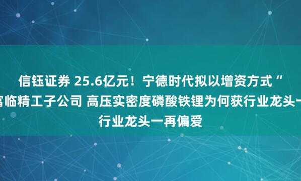 信钰证券 25.6亿元！宁德时代拟以增资方式“控股”富临精工子公司 高压实密度磷酸铁锂为何获行业龙头一再偏爱
